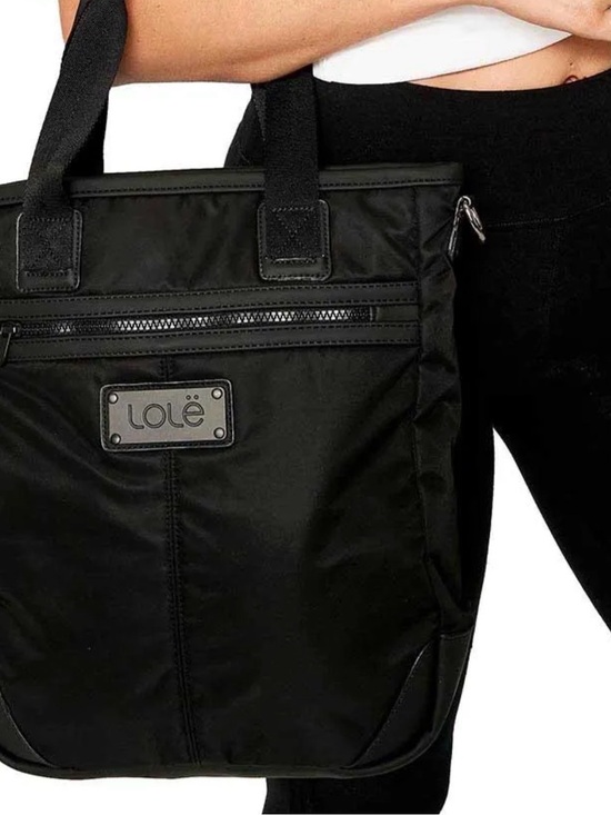Lole Handbags - Lole Black Nylon Tote with Front Zip Pocket and Logo Plaque
